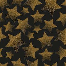 Gold Stars Pattern. Vector Seamless Background.