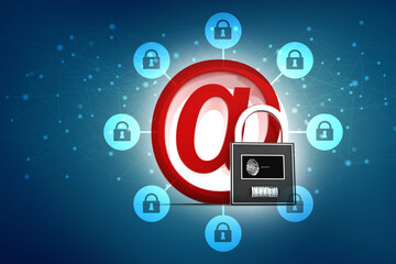 Poster - 3d rendering E-mail symbol with lock. Internet security concept
