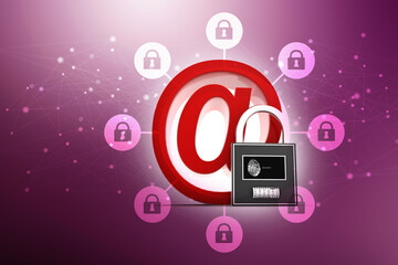 Poster - 3d rendering E-mail symbol with lock. Internet security concept
