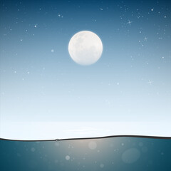 Poster - moon over water. minimalistic landscape with sea and underwater view
