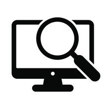 Screen, Monitor And Magnifying Glass Icon, Vector Illustration.