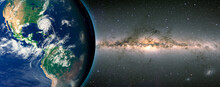 The Earth From Space Milky Way In The Background "Elements Of This Image Furnished By NASA 