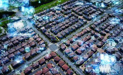 Aufkleber - Modern industrial area and communication network concept. Smart house. IoT (Internet of Things). Telecommunication.