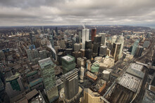 Beautiful View Of Toronto City From Above With Rainy Clouds In Background.  Canada