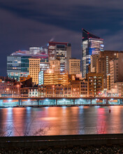 Downtown Pittsburgh City Skyline Illuminated At Night, Pennsylvania, USA