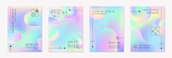 Wall Mural - Vector mesh gradient backgrounds with wireframe shapes,futuristic spheres and arches.Abstract illustrations in y2k aesthetic.Pastel colors.Trendy minimalist designs for banners,social media,covers.