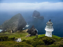 Aerial View Of Cape Brett Lighthouse And Ocean, Bay Of Islands, North Island, New Zealand