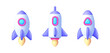 Modern realistic set with rocket 3d. Space futuristic creative design. Spaceship launch. Creative concept idea design. Logo design. Vector illustration