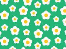 Daisies On A Green Background. Summer Cute White Flowers. Perfect For Printing On Fabric Or For Wallpaper. Seamless Pattern.	
