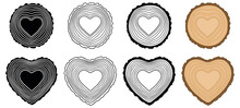 Tree Ring In The Shape Of A Heart Clipart Set - Outline, Silhouette And Color