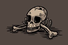 Skull And Bones Lying On The Ground Vector Illustration