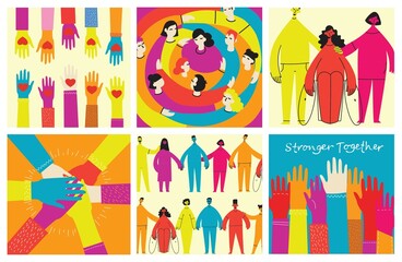 Wall Mural - Flat illustration of a group containing inclusive and diversified people all together without any difference.