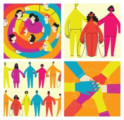 Wall Mural - Flat illustration of a group containing inclusive and diversified people all together without any difference.