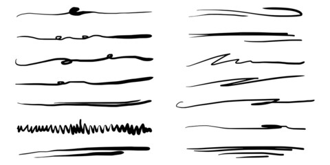 Poster - hand drawn set of underline, curly swishes, swashes, swoops. swirl. highlight text elements. vector 