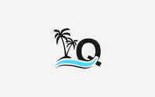 Nature Water Wave And Beach Tree Vector Logo Design With The Letter And Alphabet Q