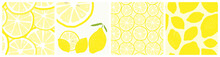 Simple Lemon Fruit And Slice Vector Seamless Pattern And Clipart Set.