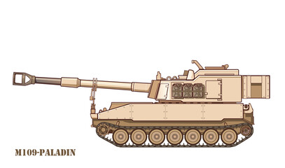 M109-Paladin. American battle tank. Vector illustration.