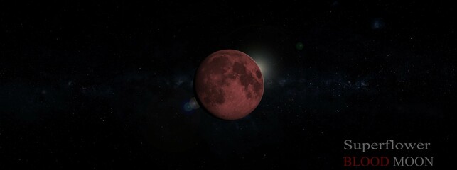 Wall Mural - super flower blood moon , moon eclipse  3d illustration concept