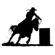 A vector silhouette of a rodeo cowgirl barrel racing.