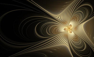 Wall Mural - Abstract fractal golden flower on black background