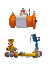 two modern industrial high-precision devices for remote control of gas parameters isolated on a white background