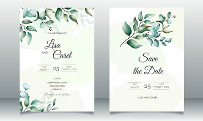 Wall Mural - wedding card template with floral watercolor
