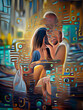 canvas print picture - A 3d digital rendering of people and computerized cybernetic parts depecting a blend of human and technology, with technology taking over.