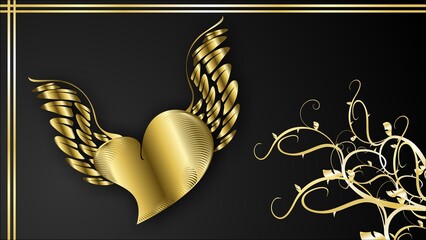 luxury winged golden heart background illustration