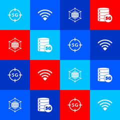 Canvas Print - Set 5G network, Wi-Fi wireless, Social and Server icon. Vector