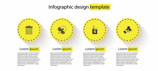 Sticker - Set Honeycomb, Bee and honeycomb, dipper stick and hand. Business infographic template. Vector