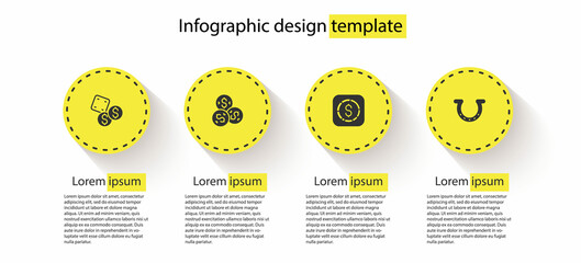 Poster - Set Game dice, Casino chip with dollar, Coin money and Horseshoe. Business infographic template. Vector