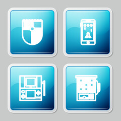 Sticker - Set line Shield for game, Mobile and playing in, Portable video console and Slot machine icon. Vector