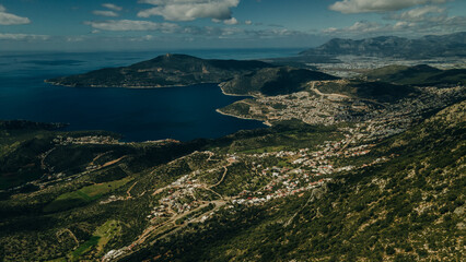 Wall Mural - aerial view of Kalkan gorgeous setting a beautiful cove, its stunning beaches, charming nature. turkey