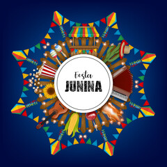 Wall Mural - festa junina background with colorful pennants, lanterns and brazilian elements. june brazilian fest