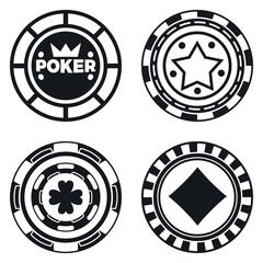 Fototapete - Four variants of black casino chips. Vector poker chips.