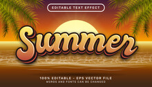 Summer Retro Color 3d Editable Text Effect And Sunset In Sea Landscape Background