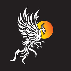 Wall Mural - phoenix white and moon logo, silhouette of fantasy legend logo vector illustrations