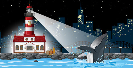 Poster - Lighthouse at night scene