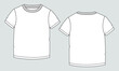 Short sleeve Basic T-shirt technical fashion flat sketch vector Illustration template front and back views. Basic apparel Design Mock up for Kids and boys.