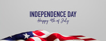 US Flag Banner With Independence Day Caption On White. Authentic Holiday Background.