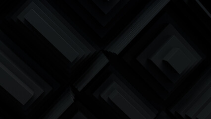 Black, Tech Background with a Geometric 3D Structure. Dark, Stepped design with Extruded Futuristic Forms. 3D Render.