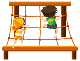 Wall Mural - Children climbing on rope wall