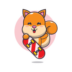  cute squirrel mascot cartoon character with skateboard