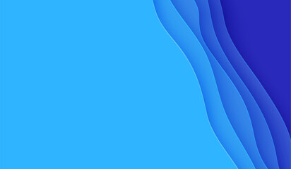 Wall Mural - Abstract background with water waves in paper cut style. 3d wallpaper with cut out deep wavy modern cover. Blue color layers with smooth shadow papercut art. Vector illustration, origami shapes