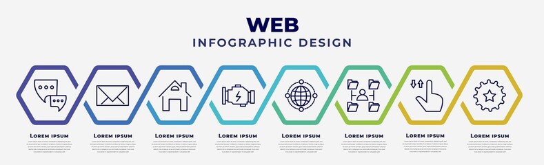 Poster - vector infographic design template with icons and 8 options or steps. infographic for web concept. included communication tool, message closed envelope, home button, engine, world web, multitasking