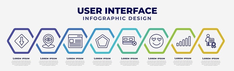 Poster - vector infographic design template with icons and 8 options or steps. infographic for user interface concept. included low, tracking, images interface, gradient, credit card crossed, in love smile,