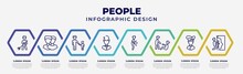Vector Infographic Design Template With Icons And 8 Options Or Steps. Infographic For People Concept. Included Landkeeper, Relations, Father And Son, Rethink, Stoh Ache, Man Lifting An Old Man,