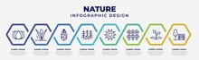 Vector Infographic Design Template With Icons And 8 Options Or Steps. Infographic For Nature Concept. Included Beautiful Lotus Flower, Reeds, Flower Seeds, Forest Fire, Sun Flare, Picket Fence,