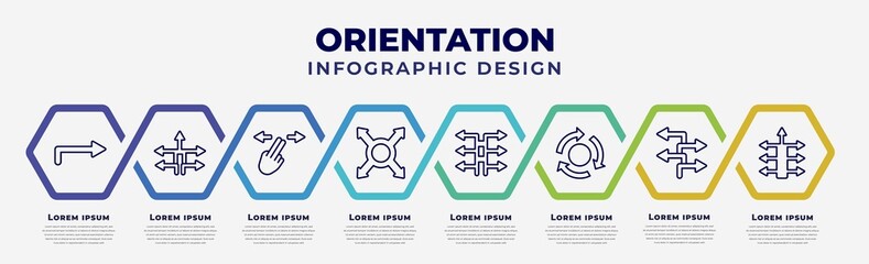 Poster - vector infographic design template with icons and 8 options or steps. infographic for orientation concept. included one, five, hand move, maximize, six, cycle, four, seven.