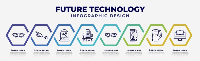 Poster - vector infographic design template with icons and 8 options or steps. infographic for future technology concept. included ar glasses, robot arm, incubator, building, smart glasses, cloning, kettle,